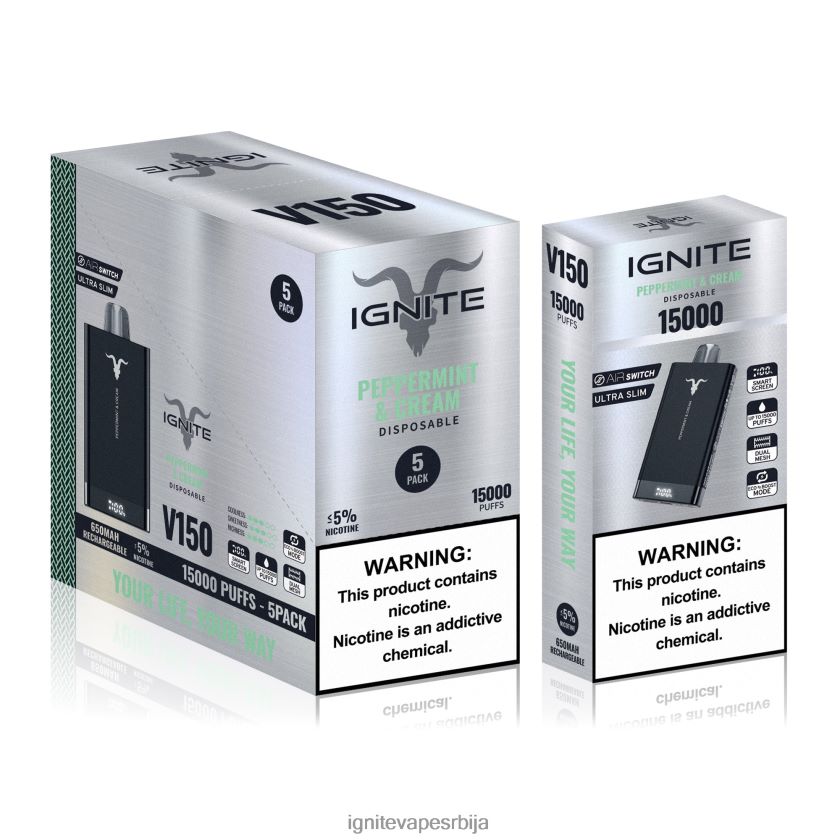 IGNITE V150 вапе оловка 5 ком пеперминт и кајмак Ignite Disposable Vape L42H88