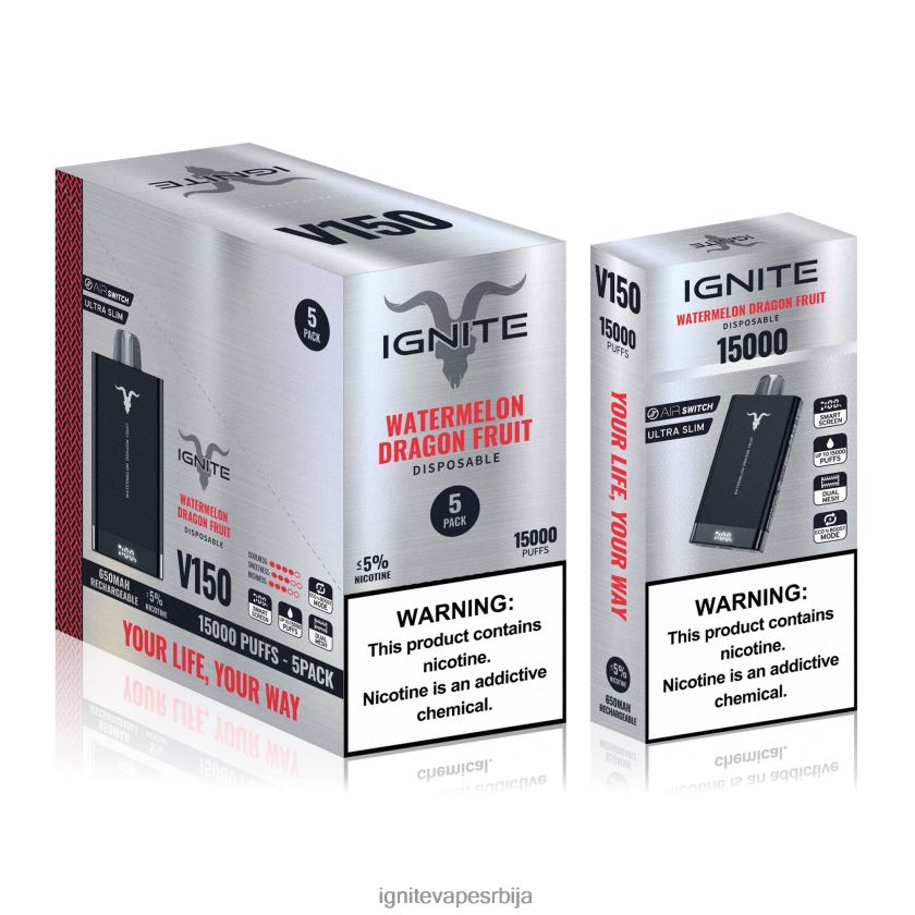 IGNITE V150 вапе оловка 5 ком лубеница змајево воће Ignite Puff Price L42H93