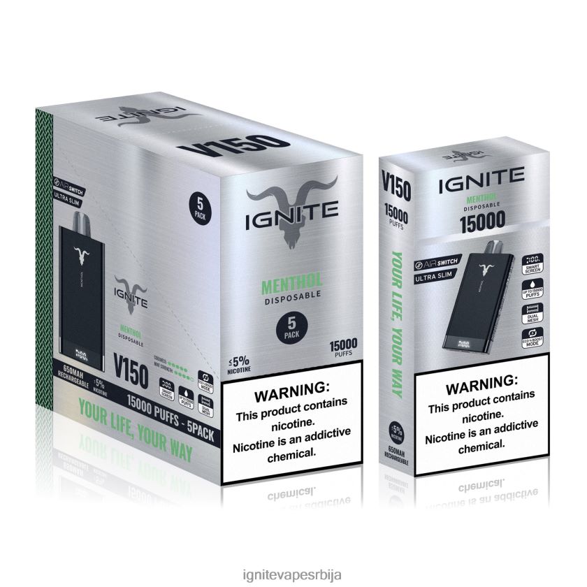 IGNITE V150 вапе оловка 5 ком ментол Ignite Rechargeable Vape L42H87