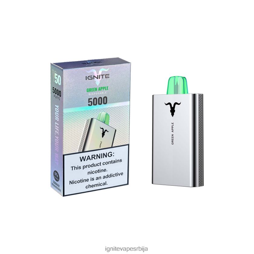 IGNITE V50 електронска цигара зелена јабука Ignite Rechargeable Vape L42H157